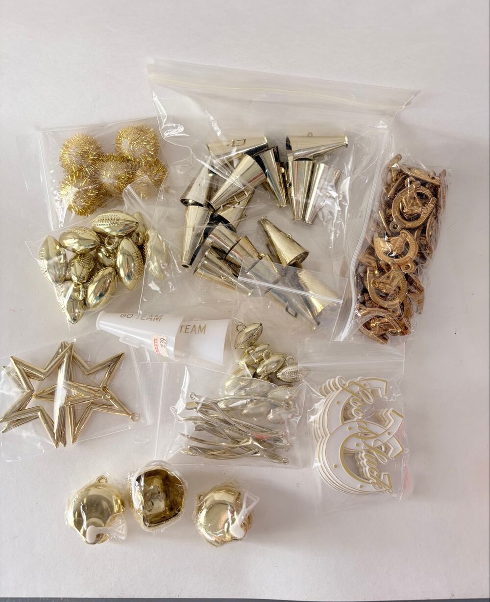Craft Lot Gold Homecoming Mum Charms Football Stars Megaphones helmets horseshoe